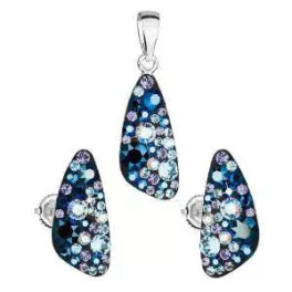  Silver pendant and earrings jewelry set with Swarovski crystals, deep blue