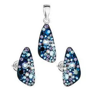   Ezüst medál és fülbevaló ékszer szett Swarovski kristállyal, mélykék