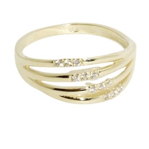 Multi-row gold ring with zirconia stones