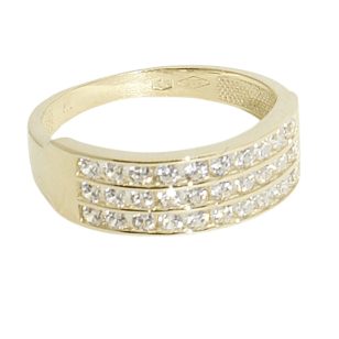 Gold ring with three rows of zirconia