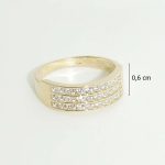 Gold ring with three rows of zirconia