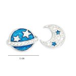 Silver mismatched earrings with blue planet and moon