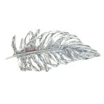 Windblown feather antique silver brooch