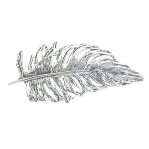 Windblown feather antique silver brooch