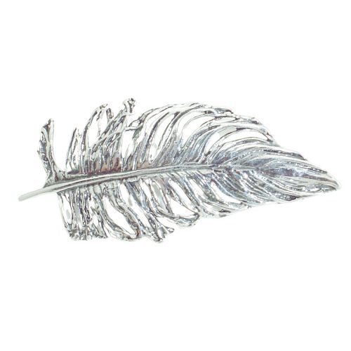 Windblown feather antique silver brooch