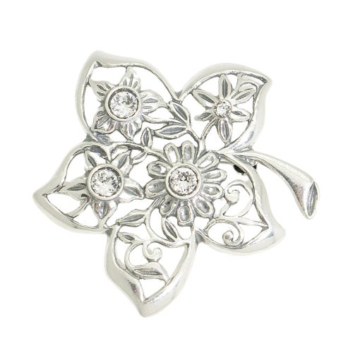 Antique silver brooch with flower zirconia