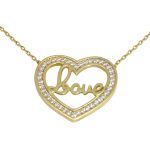 LOVE heart pendant gold necklace with zirconia stones