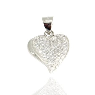 Silver heart pendant with sparkling zirconia stones