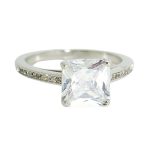 Silver engagement ring with large zirconia stone