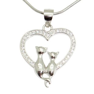Little Cat Big Cat Silver Heart Pendant