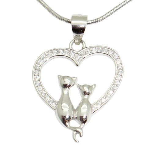 Little Cat Big Cat Silver Heart Pendant
