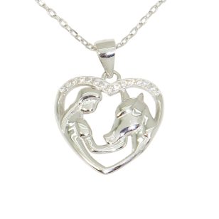 Horse and Rider Silver Heart Pendant with Zirconia