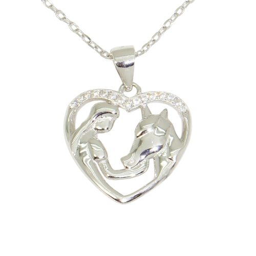 Horse and Rider Silver Heart Pendant with Zirconia