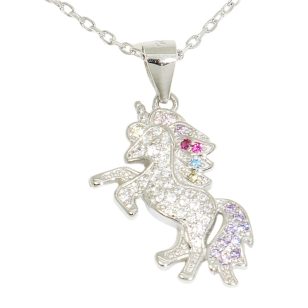 Rainbow Unicorn Silver Pendant