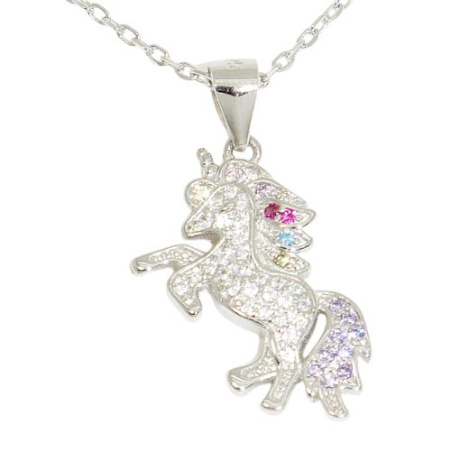 Rainbow Unicorn Silver Pendant