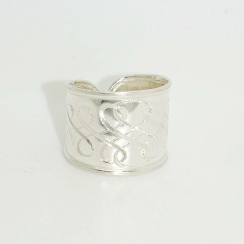 Silver band ring / Wide band with infinity pattern, smaller size