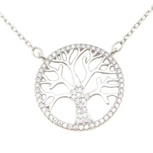 Silver tree of life circle necklace