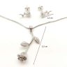 Silver jewelry set with rose pendant and earrings