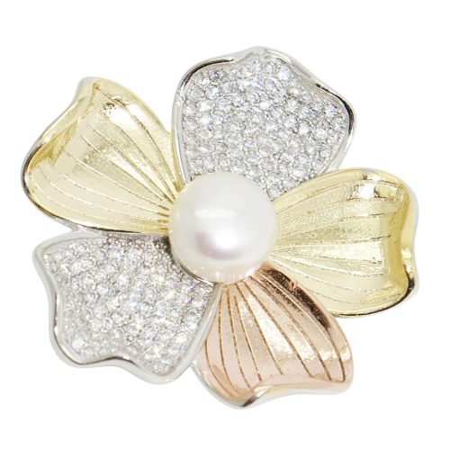 Gold-plated silver brooch with white freshwater pearl