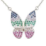 Silver necklace with colorful butterfly