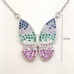 Silver necklace with colorful butterfly