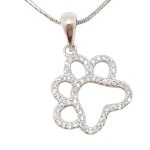 Silver paw pendant with sparkling zirconia stones