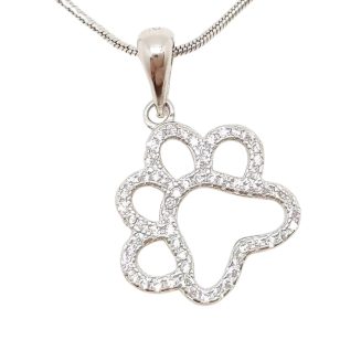 Silver paw pendant with sparkling zirconia stones