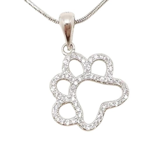 Silver paw pendant with sparkling zirconia stones
