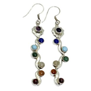 Silver chakra drop / dangle earrings