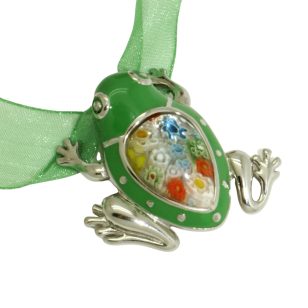Stainless steel frog pendant with Murano glass