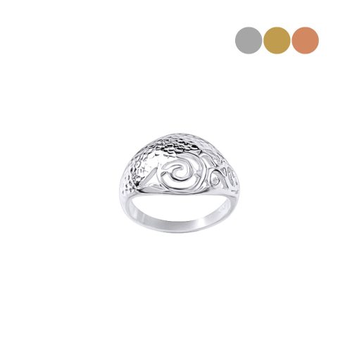 Snail pattern hammered style white gold ring