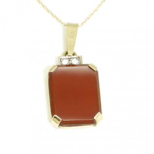 Gold pendant with carnelian and zirconia, vintage handmade jewelry