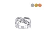 White gold hammered X ring 