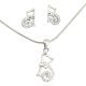 Sparkling kitten pendant and earrings silver jewelry set
