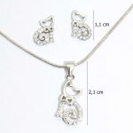 Sparkling kitten pendant and earrings silver jewelry set