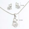 Sparkling kitten pendant and earrings silver jewelry set