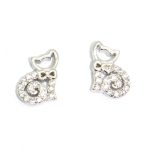 Sparkling kitten pendant and earrings silver jewelry set
