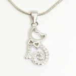 Sparkling kitten pendant and earrings silver jewelry set