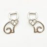 Silver cat earrings with zirconia hearts