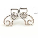 Silver cat earrings with zirconia hearts