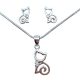 Sitting kitten pendant and earrings silver jewelry set