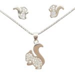 Sparkling squirrel pendant and earrings silver jewelry set