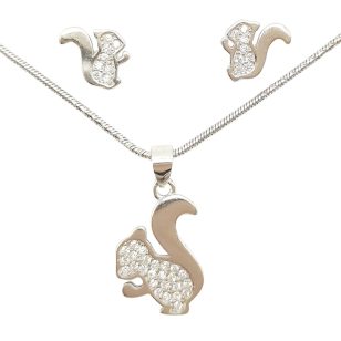 Sparkling squirrel pendant and earrings silver jewelry set