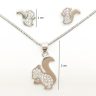 Sparkling squirrel pendant and earrings silver jewelry set