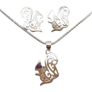 Airy squirrel pendant and earrings silver jewelry set