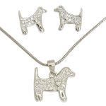 Dog heart pendant and earrings silver jewelry set
