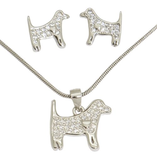 Dog heart pendant and earrings silver jewelry set