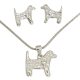 Dog heart pendant and earrings silver jewelry set
