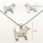 Dog heart pendant and earrings silver jewelry set