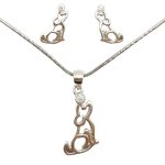 Playful dog pendant and earrings silver jewelry set